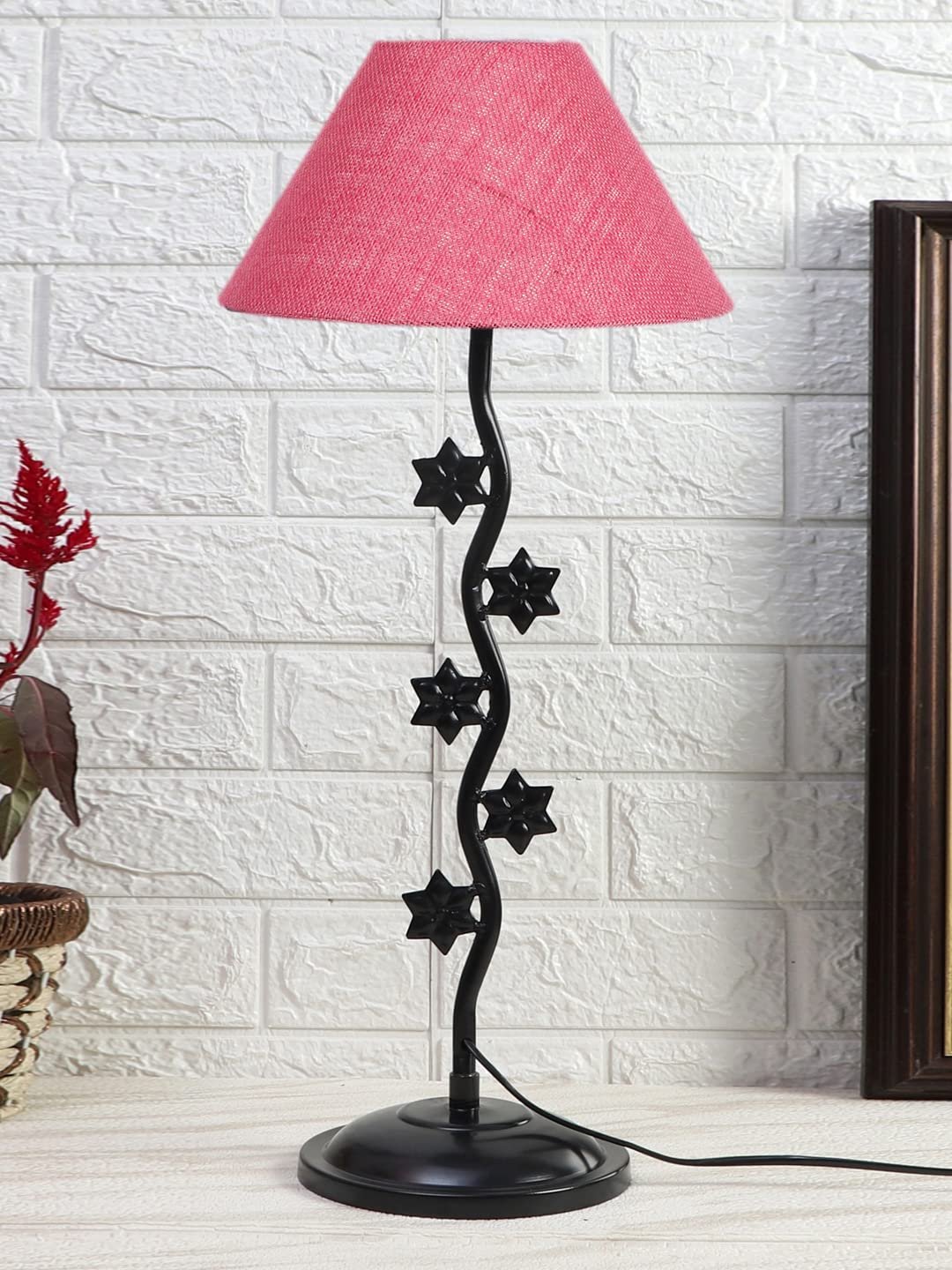 Pink Jute Zig zag Table Star lamp with Iron Base (AE28)