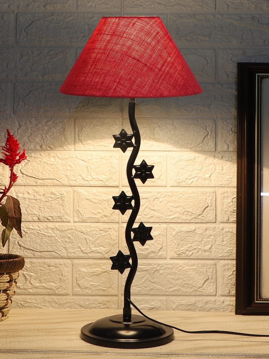 Pink Jute Zig zag Table Star lamp with Iron Base (AE28)
