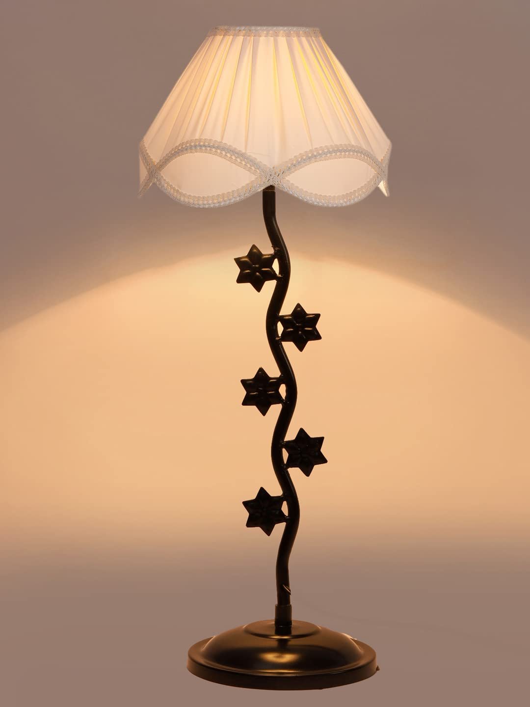 Vintage Off-White Cotton Zig Zag Star Table lamp with Iron Base (AE34)