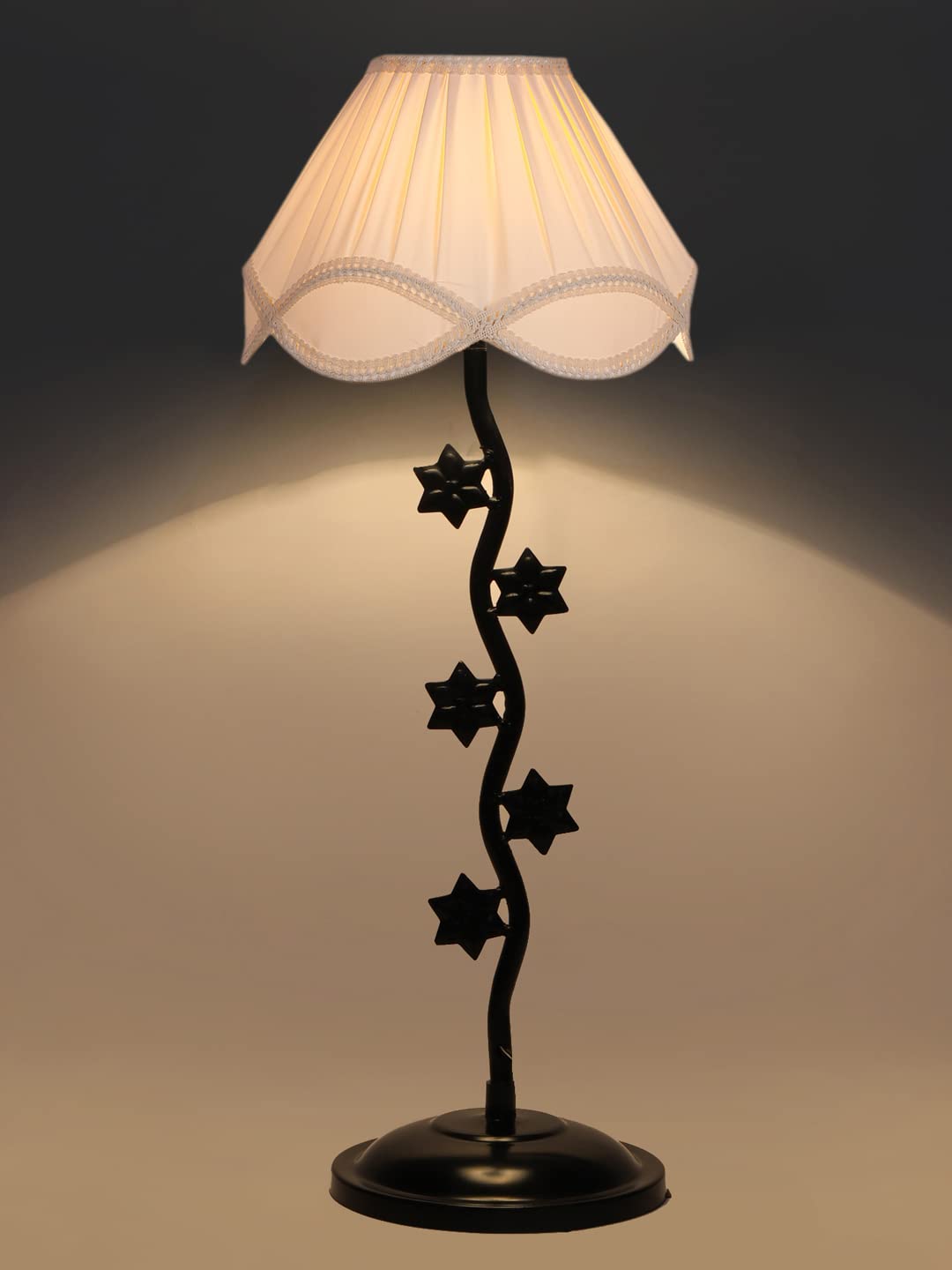 Vintage Off-White Cotton Zig Zag Star Table lamp with Iron Base (AE34)