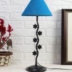 Turquoise Jute Zig Zag Star Table lamp with Iron Base (AE38)