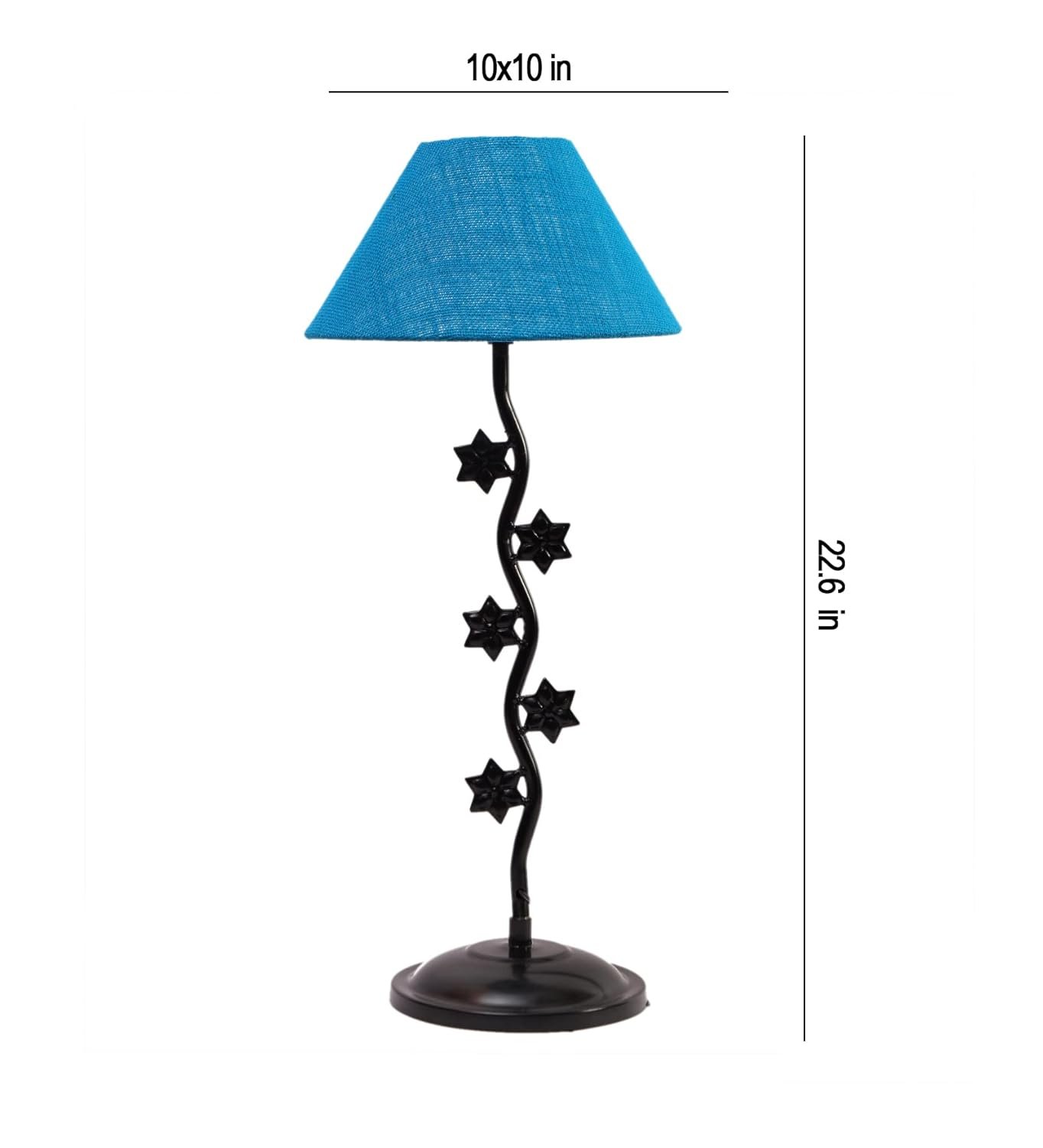 Turquoise Jute Zig Zag Star Table lamp with Iron Base (AE38)