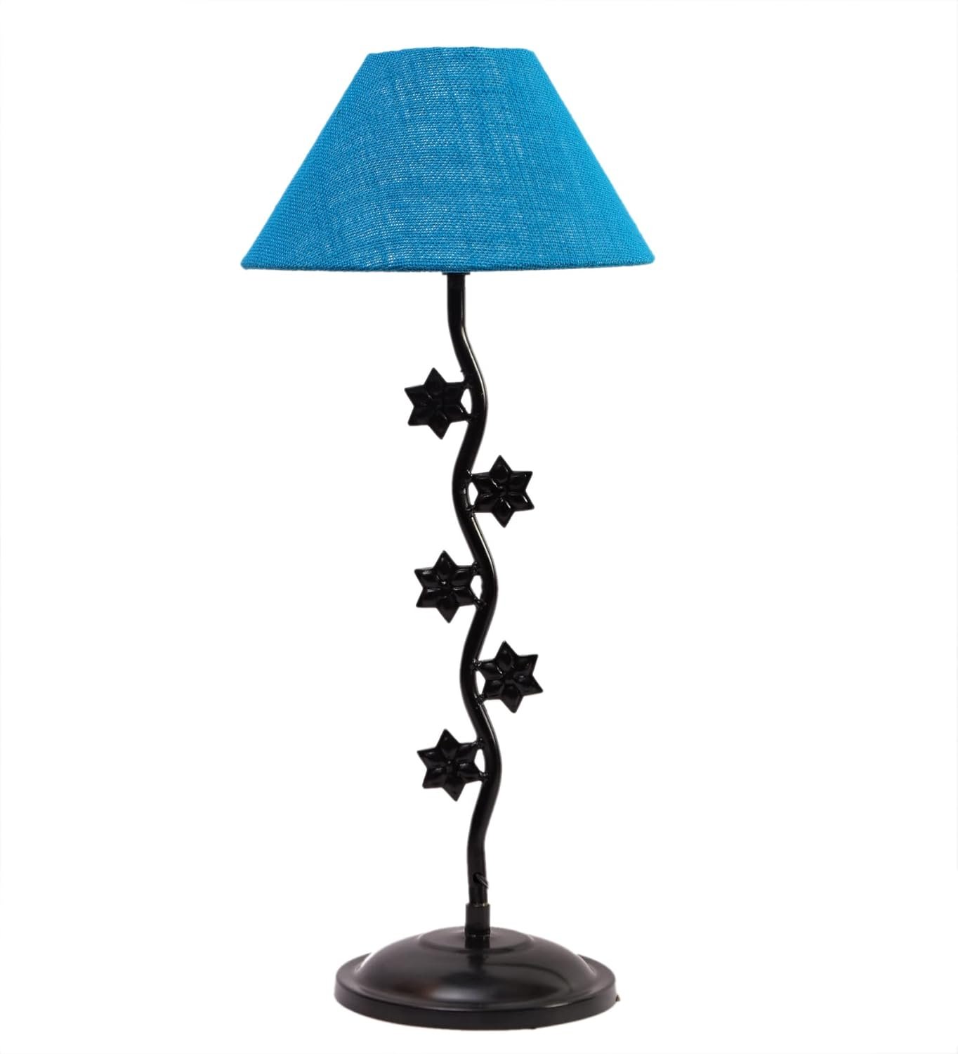 Turquoise Jute Zig Zag Star Table lamp with Iron Base (AE38)