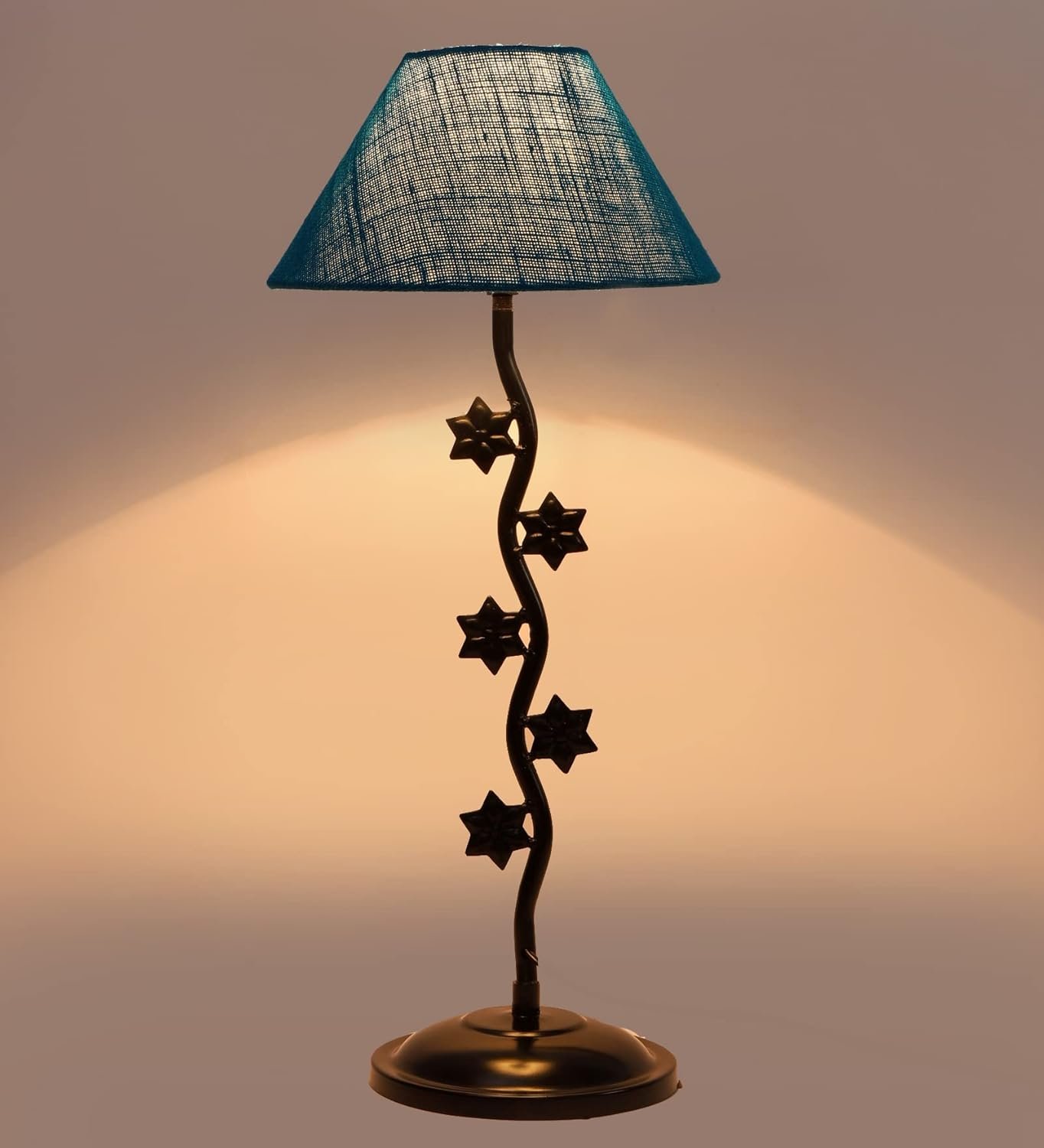 Turquoise Jute Zig Zag Star Table lamp with Iron Base (AE38)