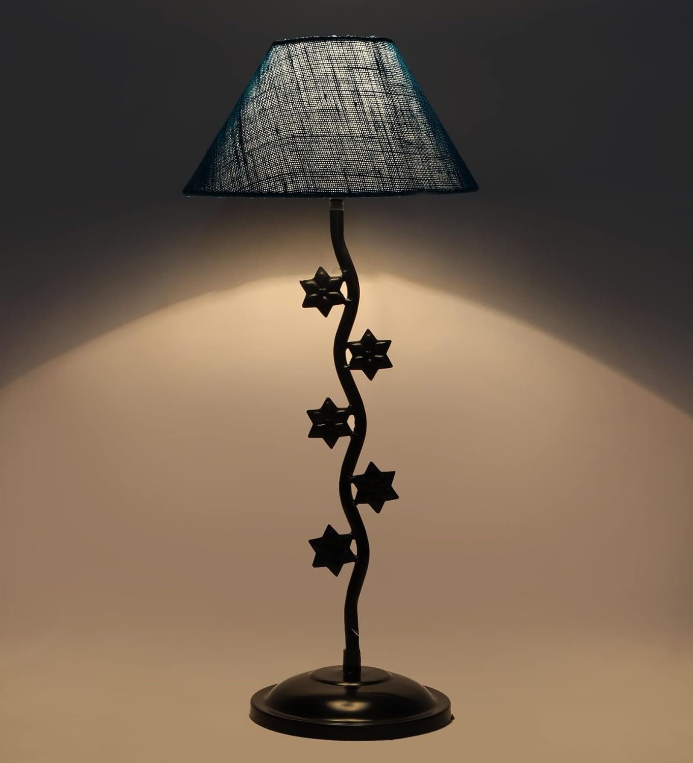 Turquoise Jute Zig Zag Star Table lamp with Iron Base (AE38)