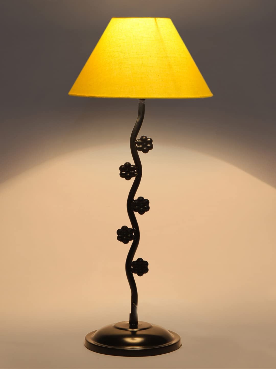 Yellow Cotton Zig zag Tikli Table lamp with Iron Base (AE43)