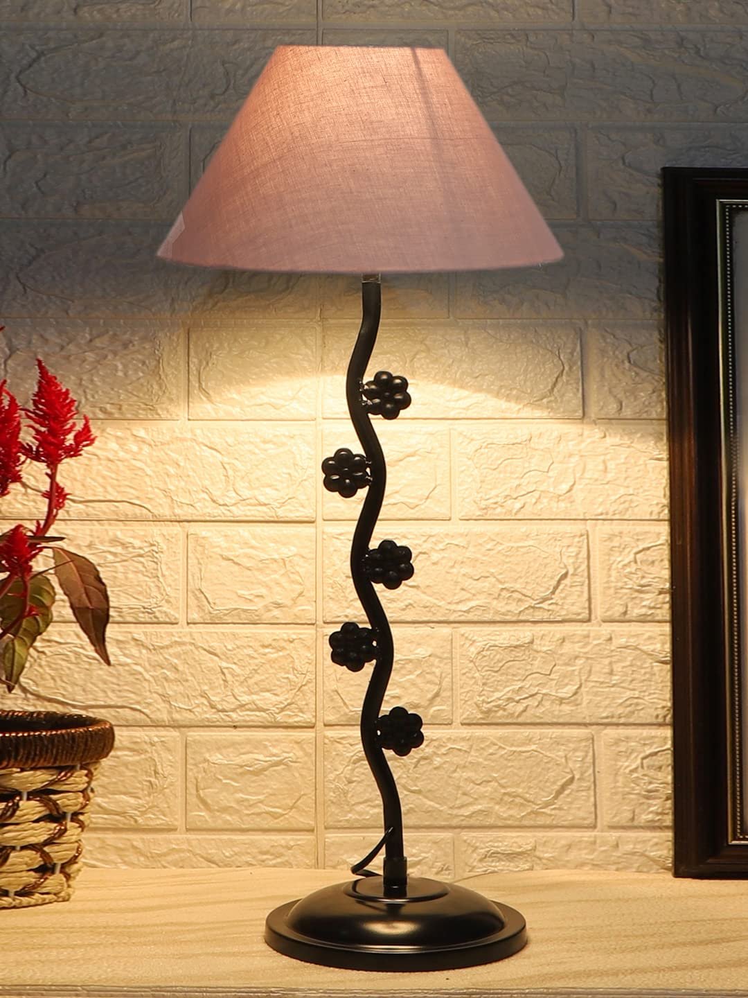 Grey Cotton Zig zag Tikli Table lamp with Iron Base (AE44)