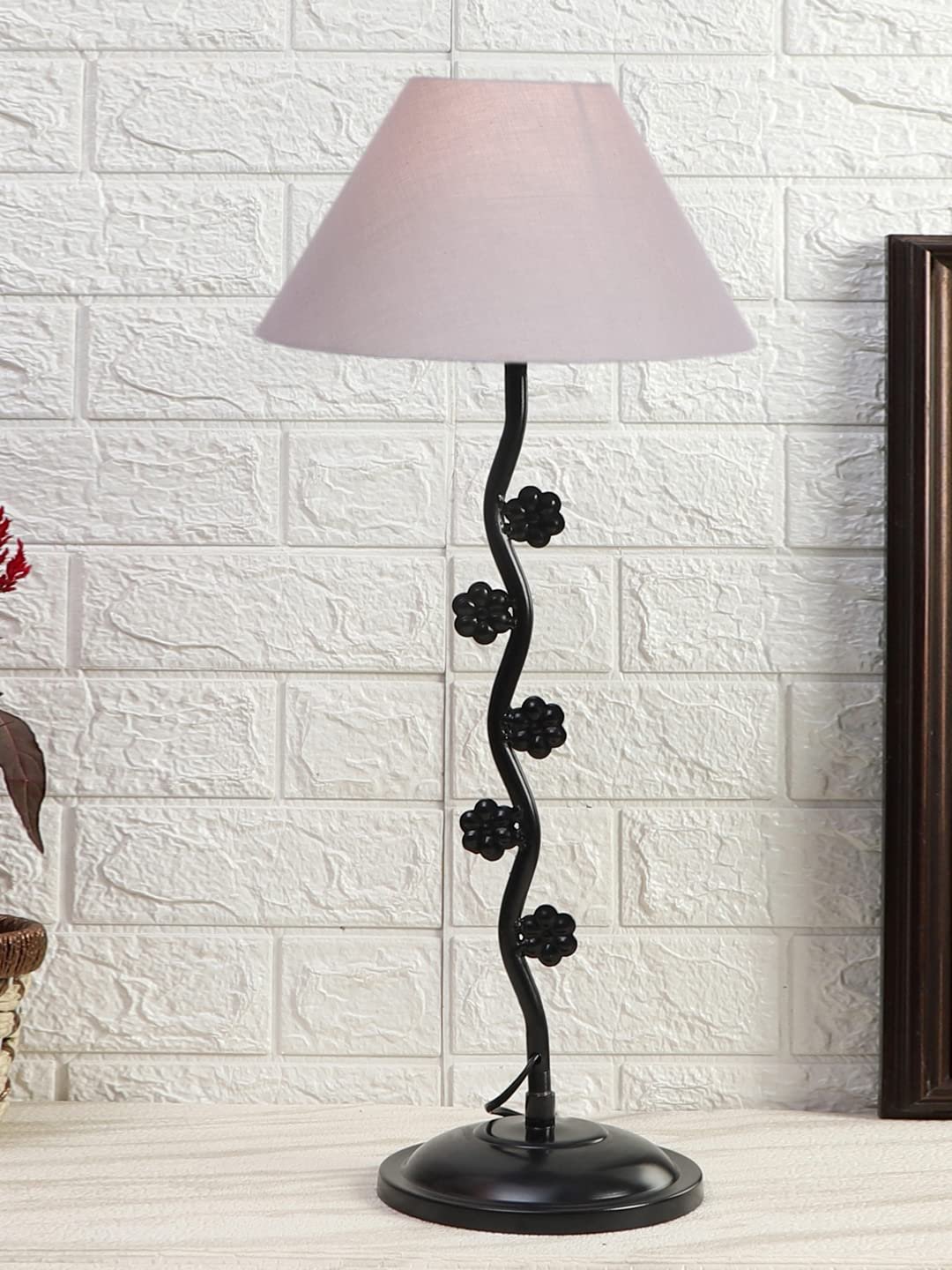 Grey Cotton Zig zag Tikli Table lamp with Iron Base (AE44)