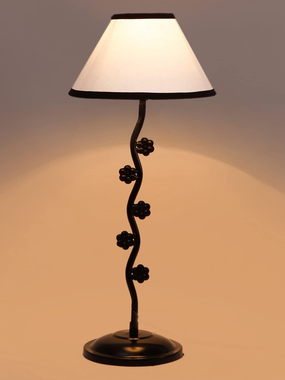 White & Black Cotton Zig zag Tikli Table lamp with Iron Base (AE45)
