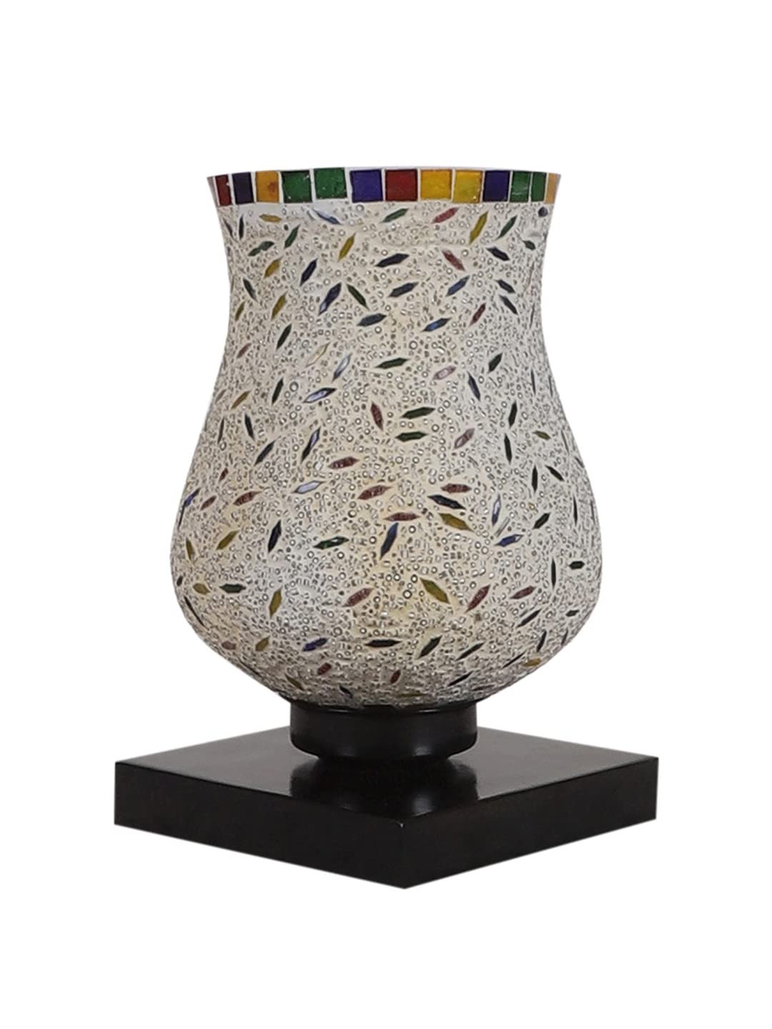 Black Wood Square Table lamp with Mosaic Glass (Fd02