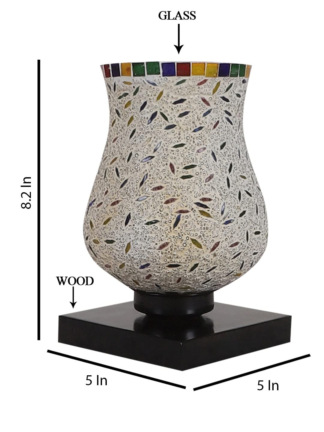 Black Wood Square Table lamp with Mosaic Glass (Fd02