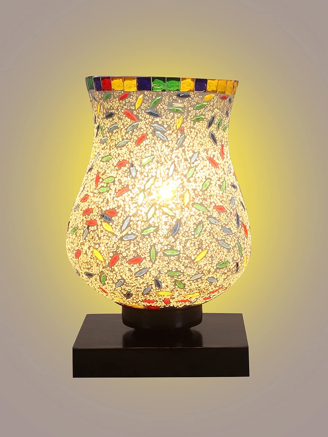 Black Wood Square Table lamp with Mosaic Glass (Fd02