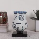 Black Wood Square Table lamp with Mosaic Glass (FD03)