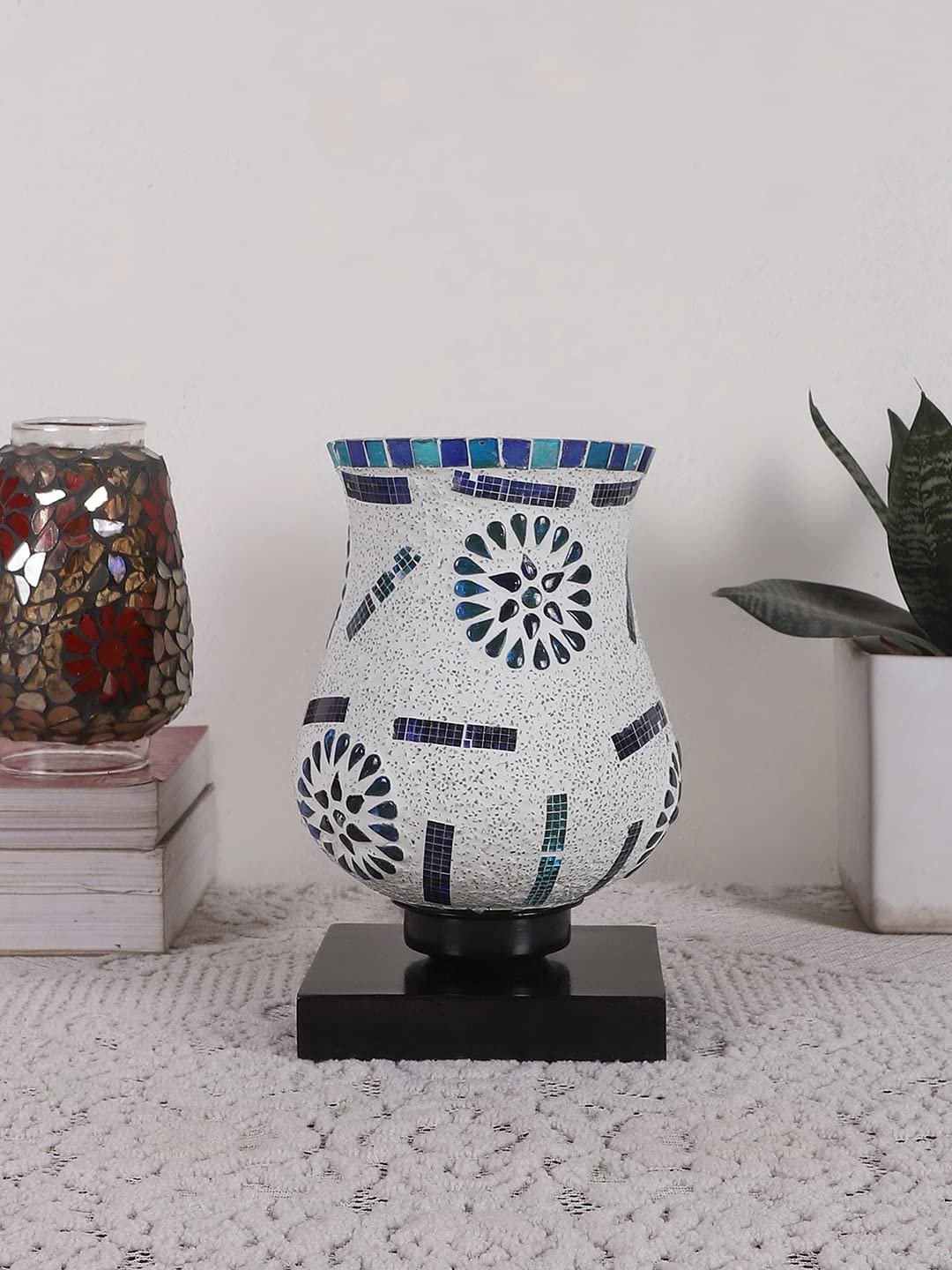 Black Wood Square Table lamp with Mosaic Glass (FD03)