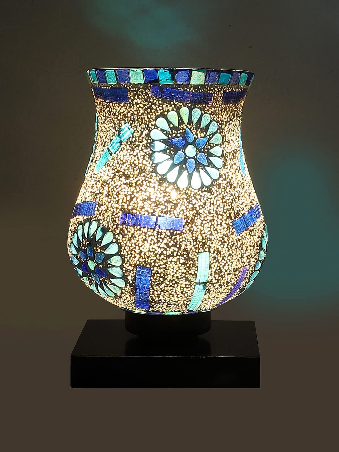 Black Wood Square Table lamp with Mosaic Glass (FD03)