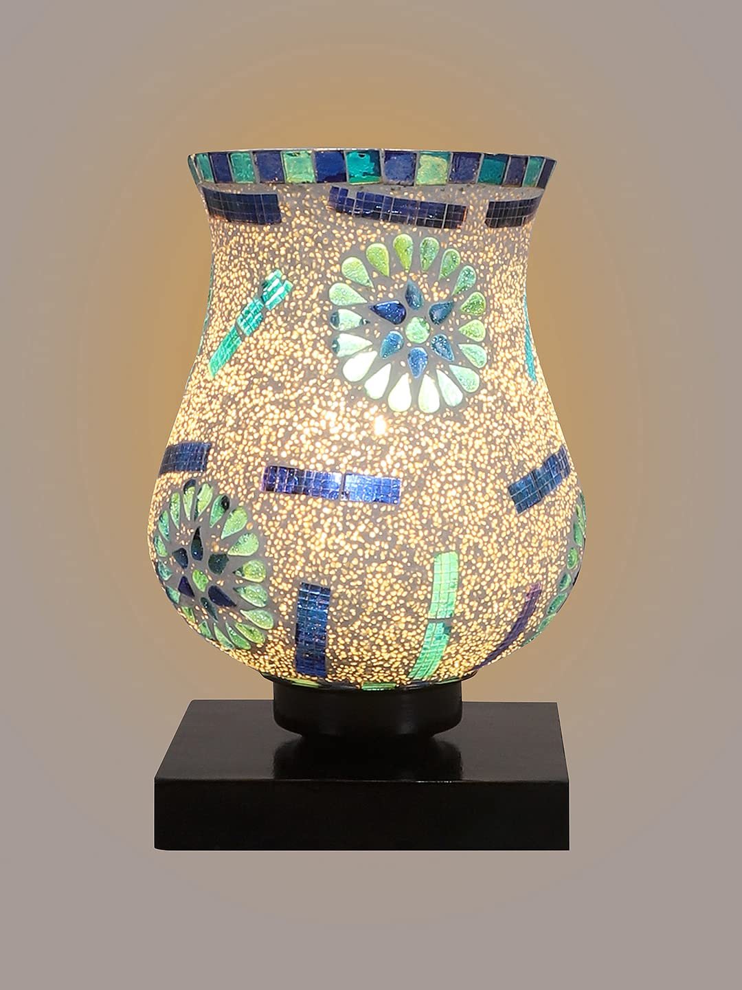 Black Wood Square Table lamp with Mosaic Glass (FD03)