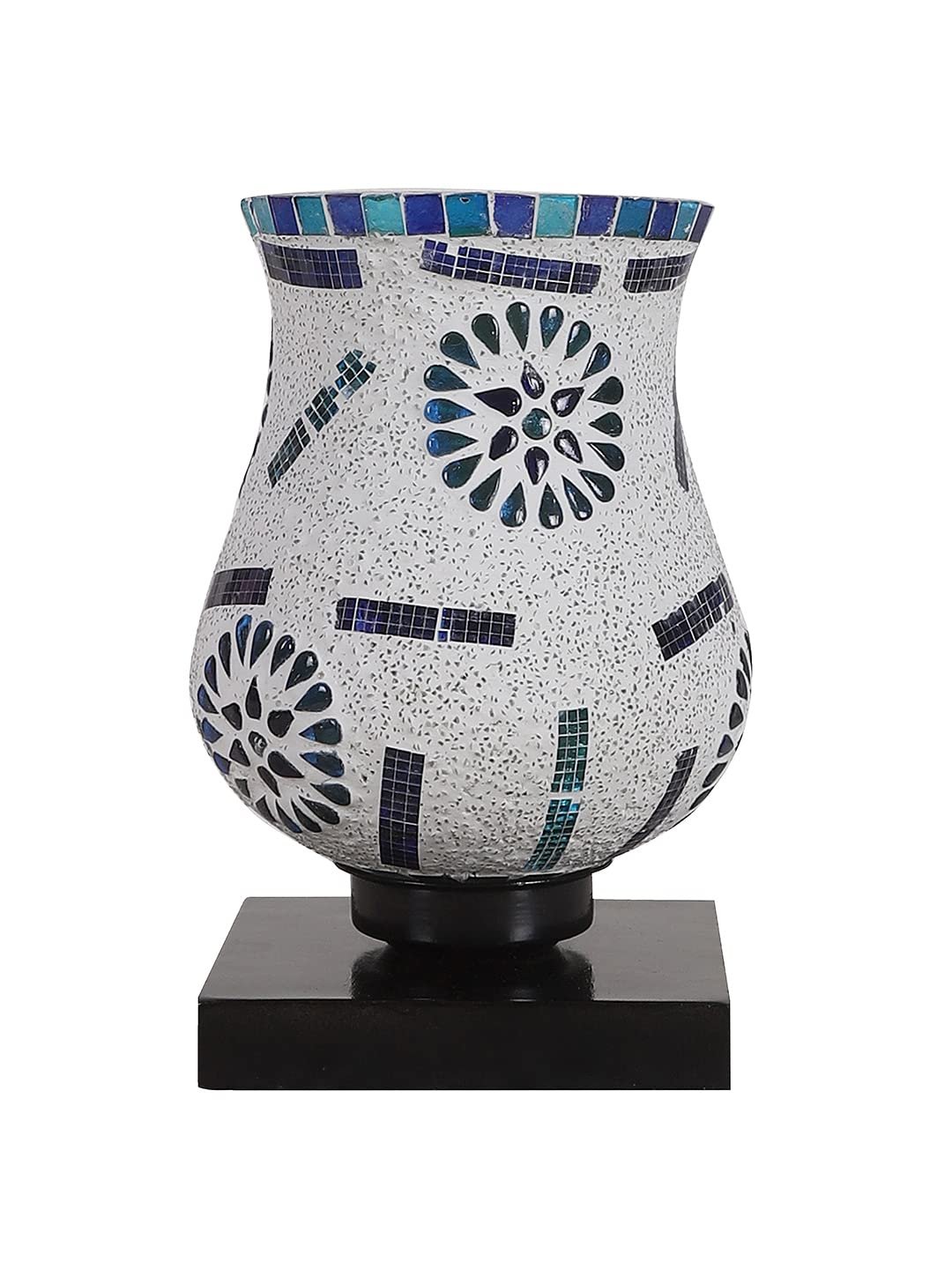 Black Wood Square Table lamp with Mosaic Glass (FD03)