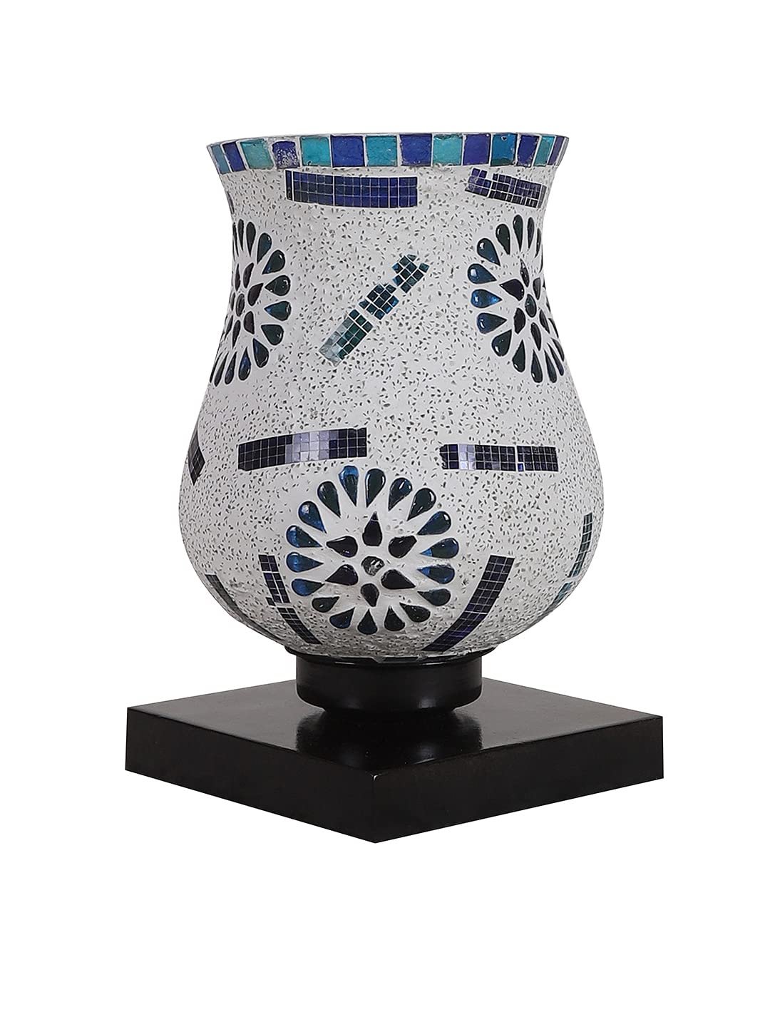 Black Wood Square Table lamp with Mosaic Glass (FD03)