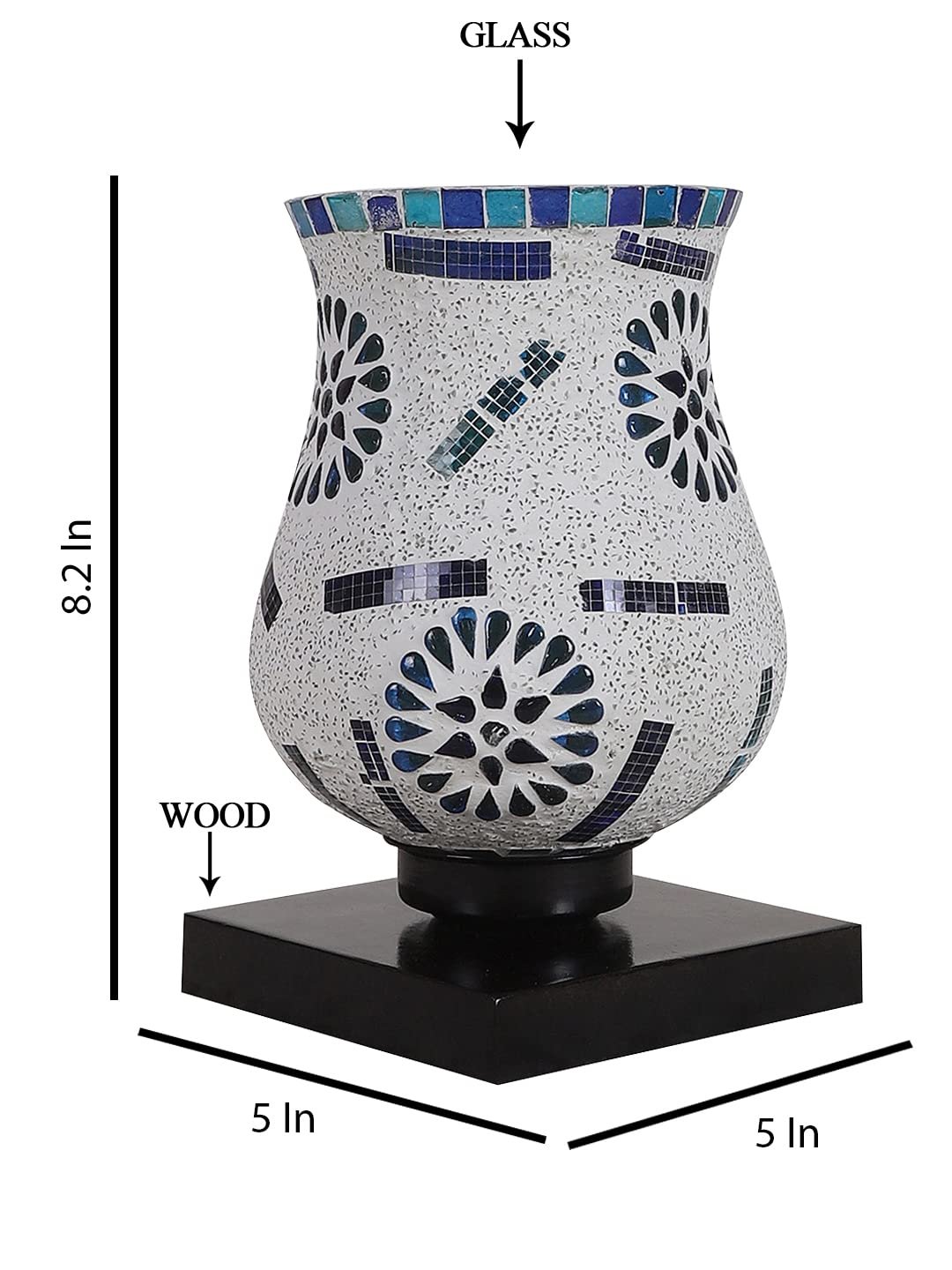 Black Wood Square Table lamp with Mosaic Glass (FD03)