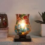 Black Wood Square Table lamp with Mosaic Glass -FD04
