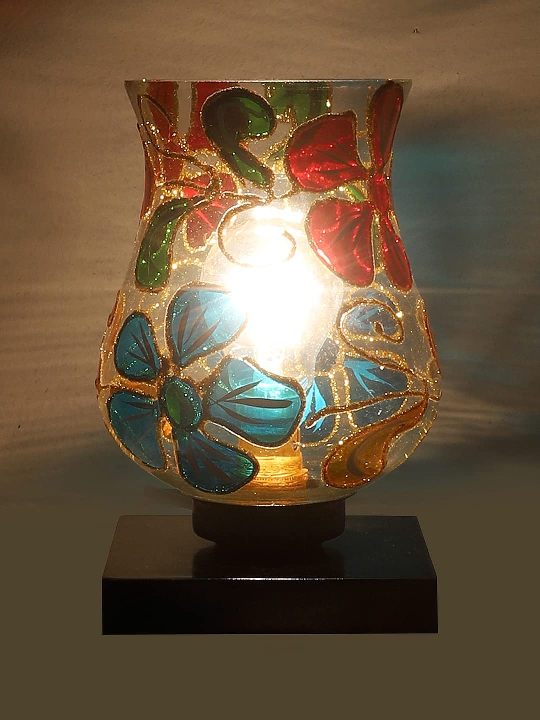 Black Wood Square Table lamp with Mosaic Glass -FD04