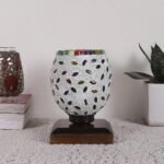 Dark Brown Wood Square Table lamp with Mosaic Glass -FD07