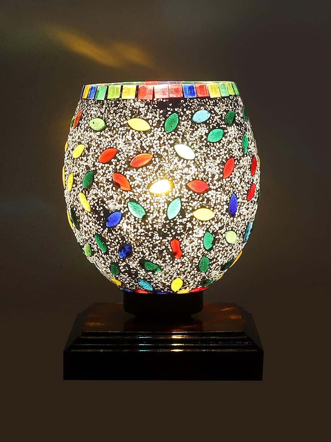 Dark Brown Wood Square Table lamp with Mosaic Glass -FD07