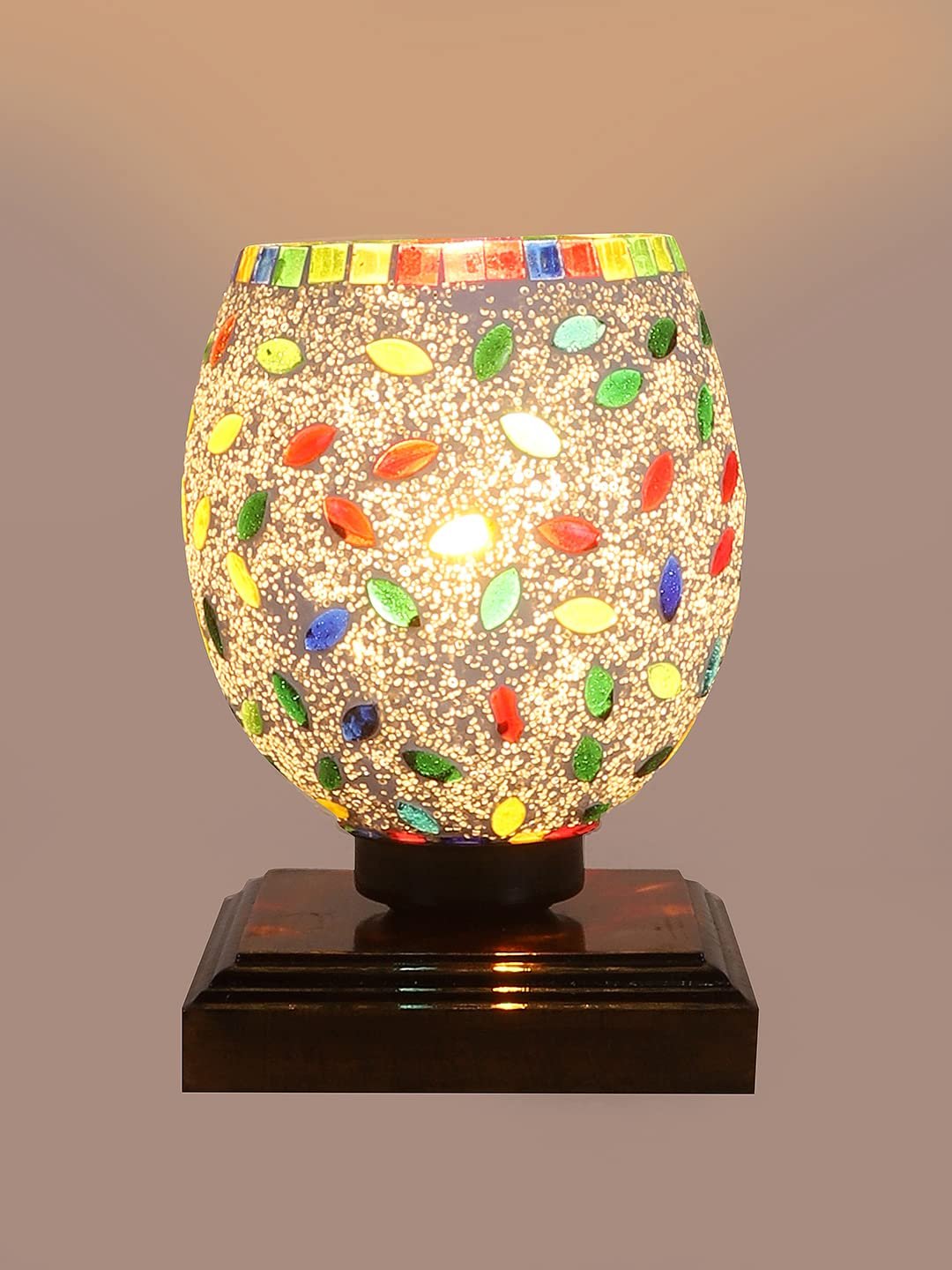 Dark Brown Wood Square Table lamp with Mosaic Glass -FD07