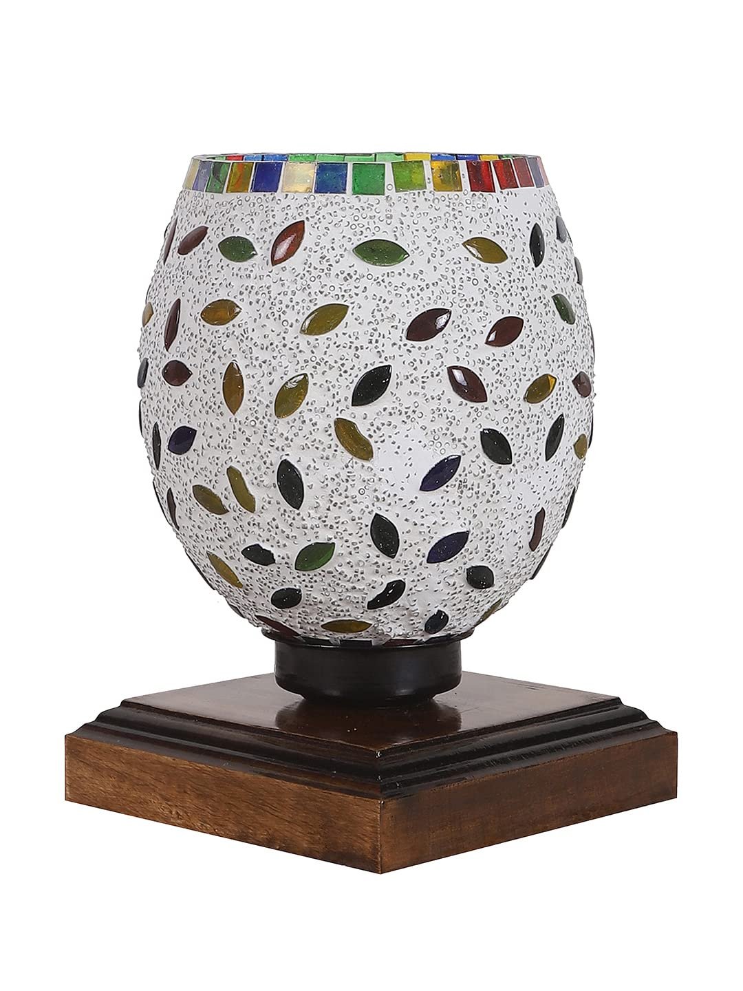 Dark Brown Wood Square Table lamp with Mosaic Glass -FD07