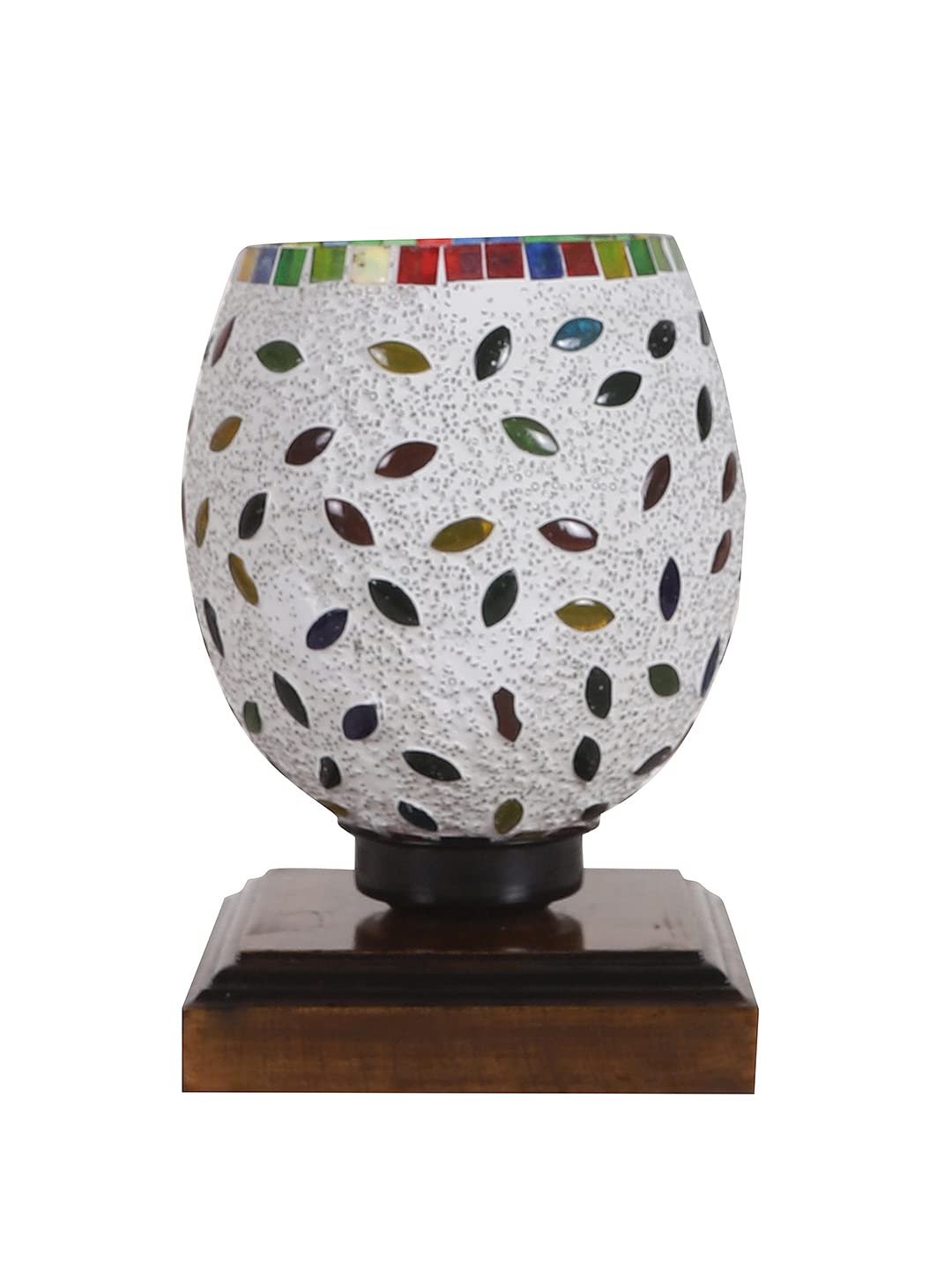 Dark Brown Wood Square Table lamp with Mosaic Glass -FD07