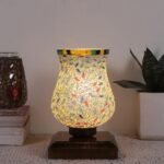 Dark Brown Wood Square Table lamp with Mosaic Glass -FD09