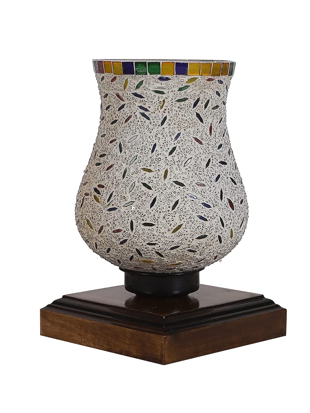 Dark Brown Wood Square Table lamp with Mosaic Glass -FD09