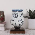 Dark Brown Wood Square Table lamp with Mosaic Glass -FD11