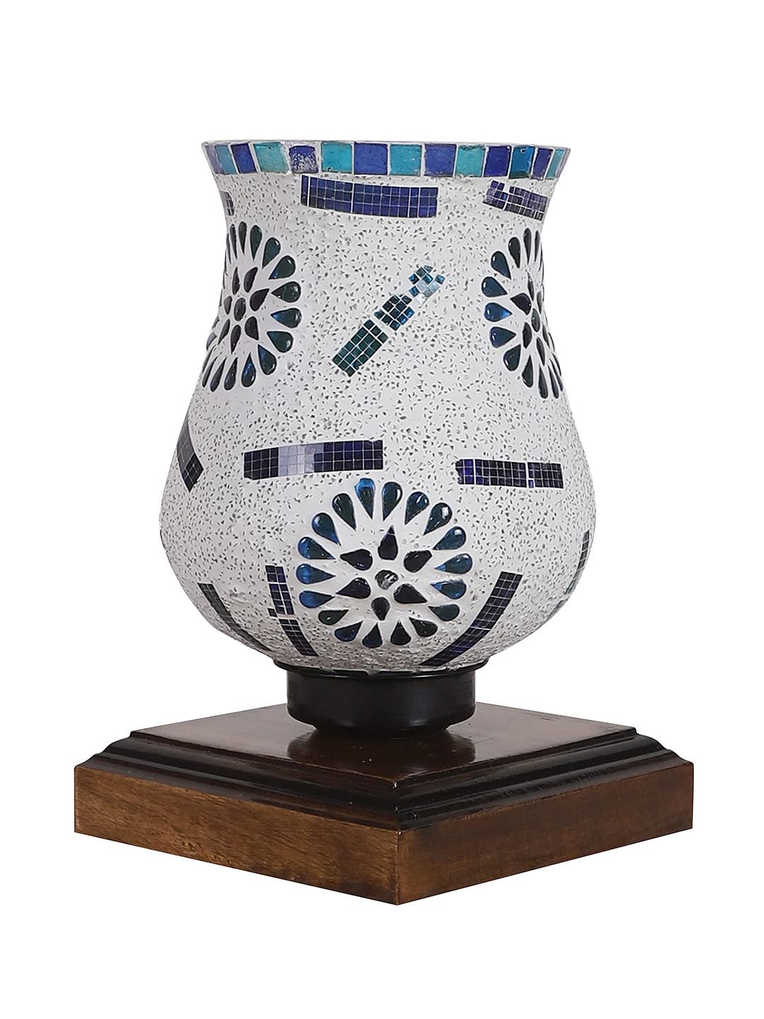 Dark Brown Wood Square Table lamp with Mosaic Glass -FD11