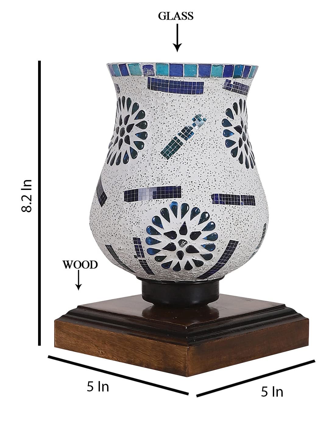 Dark Brown Wood Square Table lamp with Mosaic Glass -FD11