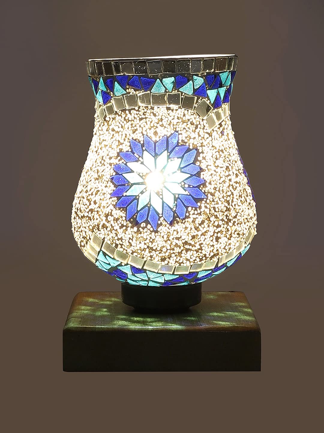 Natural Wood Square Table lamp with Mosaic Glass -FD13