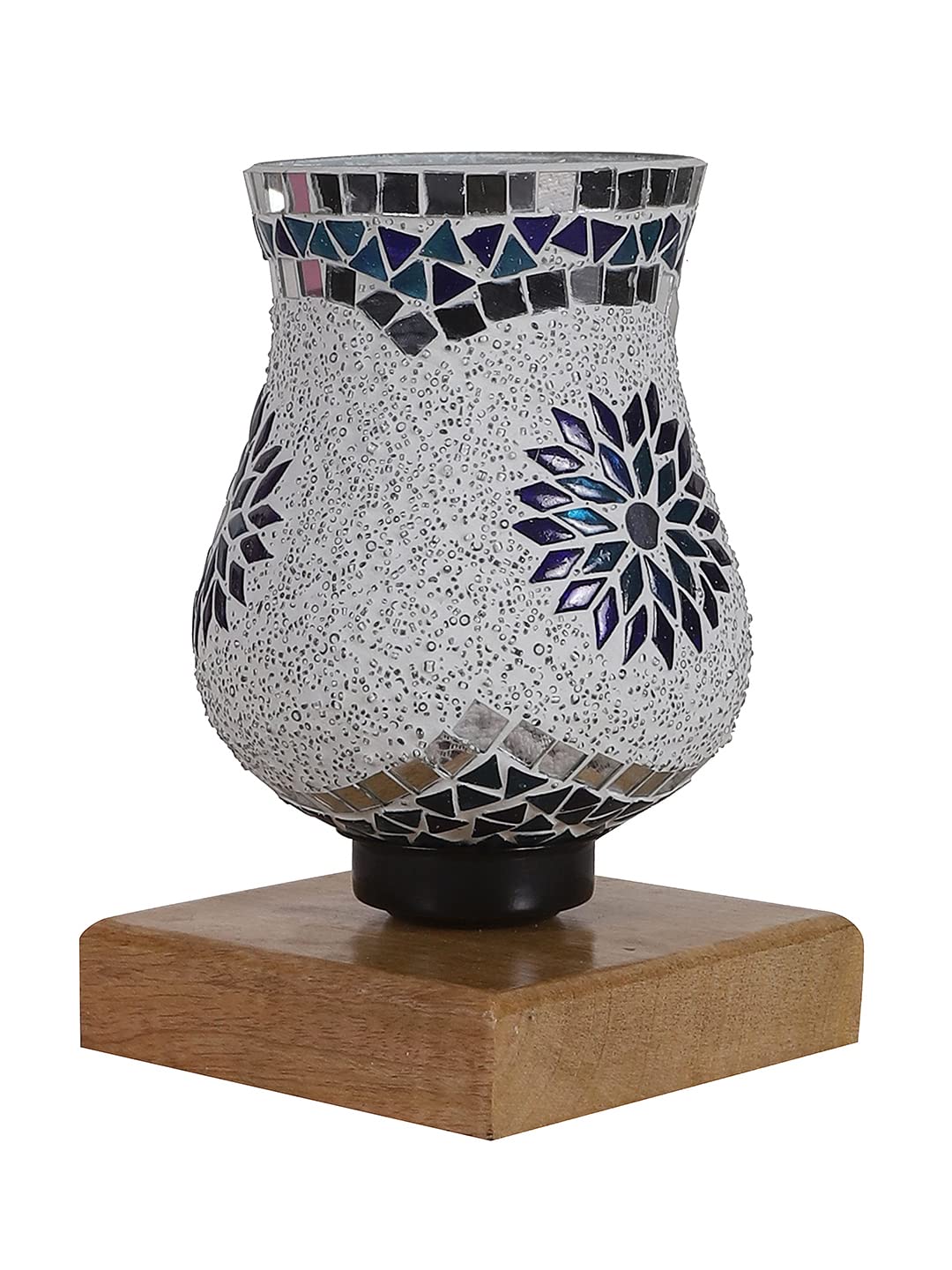 Natural Wood Square Table lamp with Mosaic Glass -FD13