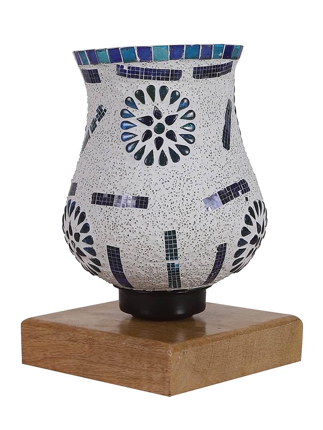 Natural Wood Square Table lamp with Mosaic Glass -FD14