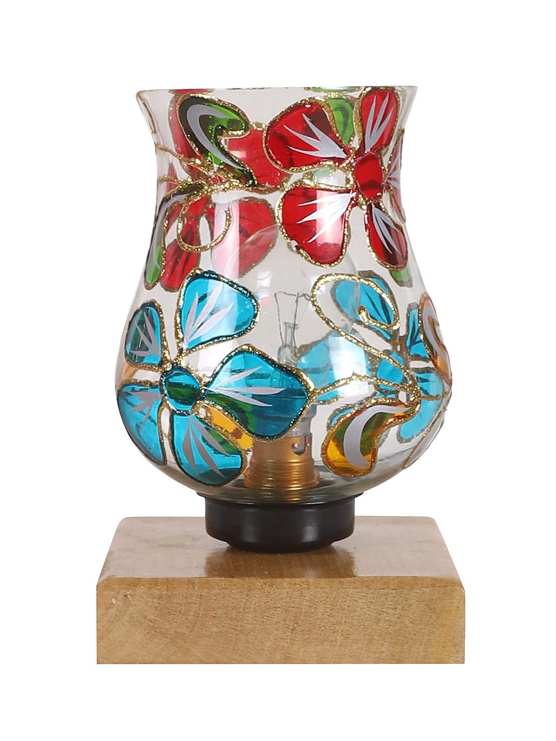 Natural Wood Square Table lamp with Mosaic Glass -FD15
