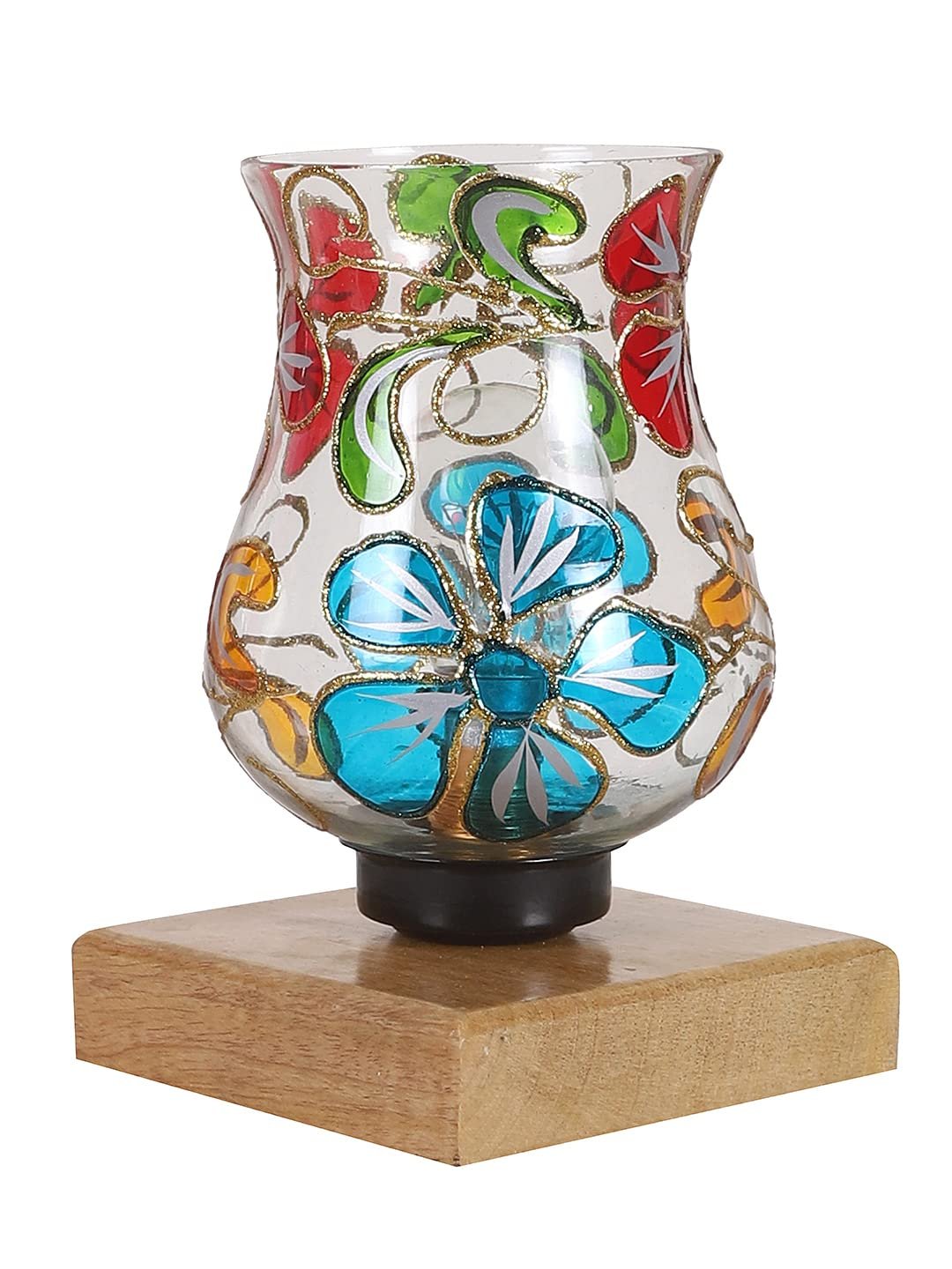 Natural Wood Square Table lamp with Mosaic Glass -FD15