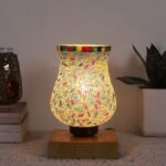 Natural Wood Square Table lamp with Mosaic Glass -FD16