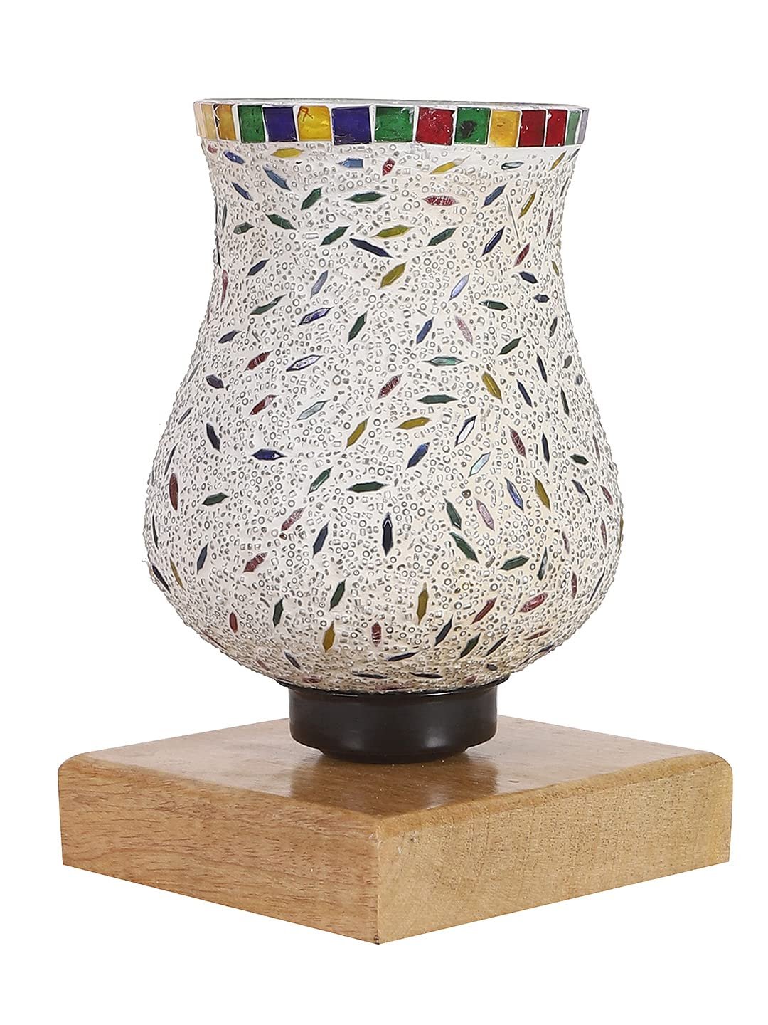 Natural Wood Square Table lamp with Mosaic Glass -FD16