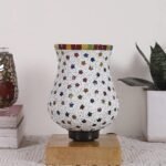 Natural Wood Square Table lamp with Mosaic Glass -FD17