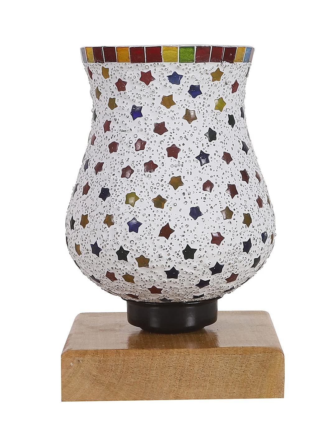 Natural Wood Square Table lamp with Mosaic Glass -FD17