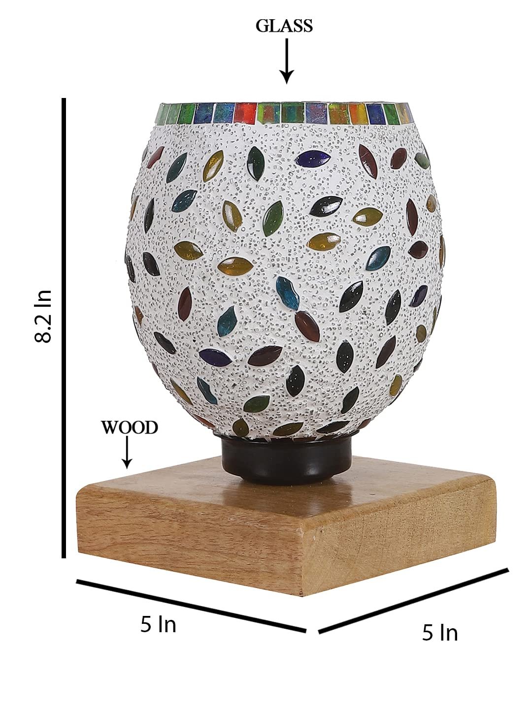 Natural Wood Square Table lamp with Mosaic Glass -FD18