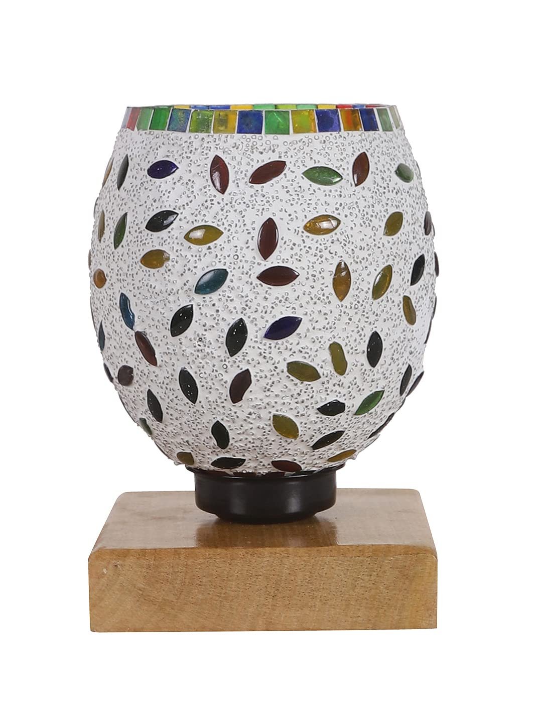 Natural Wood Square Table lamp with Mosaic Glass -FD18