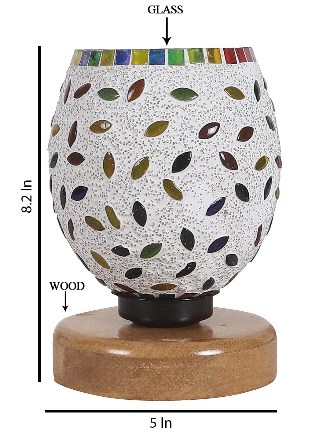 Natural Wood Round Table lamp with Mosaic Glass -FD19