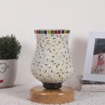 Natural Wood Round Table lamp with Mosaic Glass -FD21