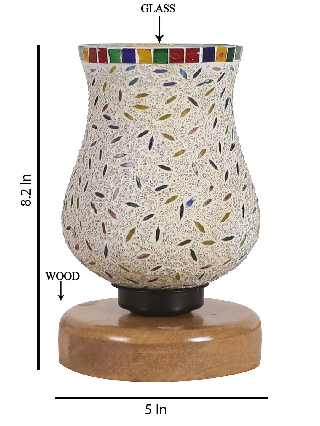 Natural Wood Round Table lamp with Mosaic Glass -FD21