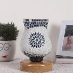 Natural Wood Round Table lamp with Mosaic Glass -FD23